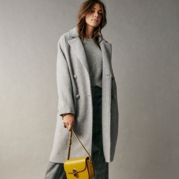 Sezane Jackets & Blazers - Sezane Pale Gray Double-Breasted Wool Pea Coat